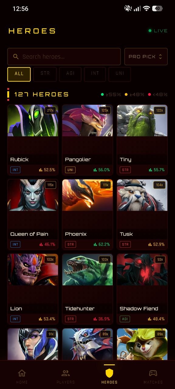 Hero stats screen